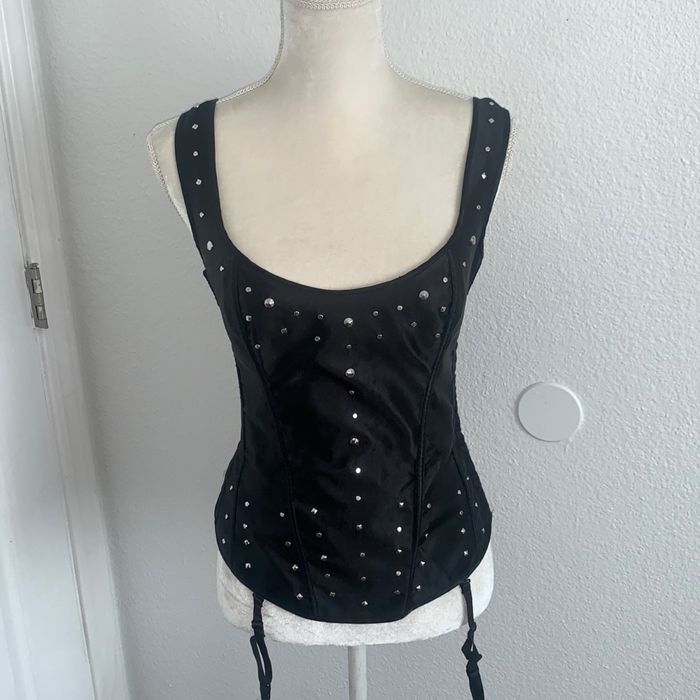 Fredericks of Hollywood dark academia black satin studded corset size 34